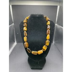 Vintage SX 925 Sterling Silver Tiger's Eye Beaded Toggle Clasp Necklace 18"